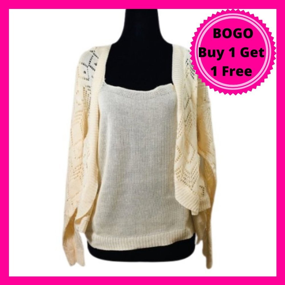 Cream Sweater Set W Cardigan and Tank
